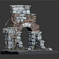Ancient Stone Archway Model With Ruined Bricks Vines And Twigs On Base