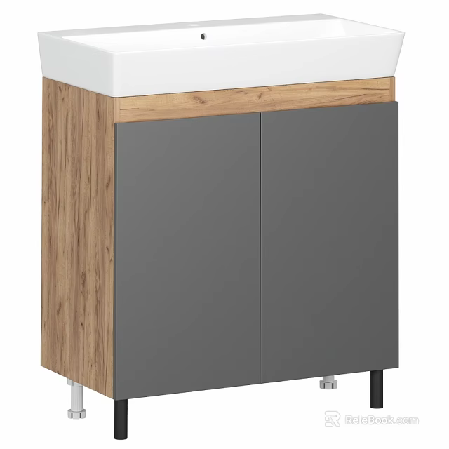 Modern Bathroom Sink Vanity With White Countertop Wooden Frame And Gray Doors 3d model 