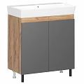 Modern Bathroom Sink Vanity With White Countertop Wooden Frame And Gray Doors