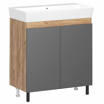 Modern Bathroom Sink Vanity With White Countertop Wooden Frame And Gray Doors 3d model