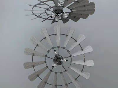 Modern Windmill Blade Design Chandeliers With Gray Metallic Structure And Central Bulbs 3d model