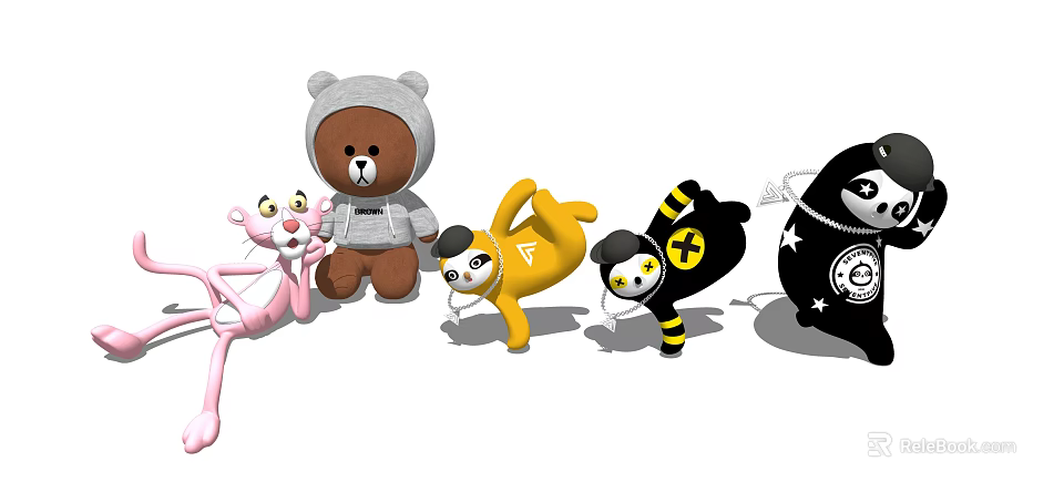 Cute Colorful Plush Dolls With Different Designs And Various Poses 3d model 