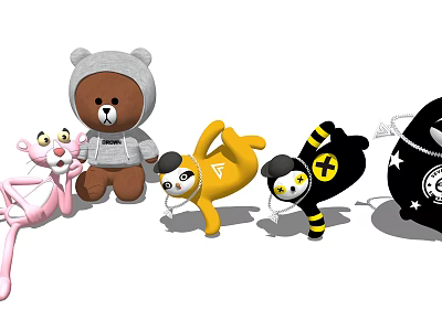 Cute Colorful Plush Dolls With Different Designs And Various Poses 3d model