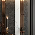 Modern Luxury Foyer Hallway With Marble Wall Metal Accents Wall Lamp Vase And Decorative Pieces