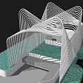 Modern Pergola Design with White Curved Metal Frames and Green Ground