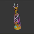 Mechanical Creature With Yellow Body And Blue Mechanical Arms On Round Base
