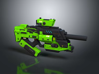 Green Futuristic Sci Fi Gun Weapon With Advanced Tactical Design And Scope 3d model