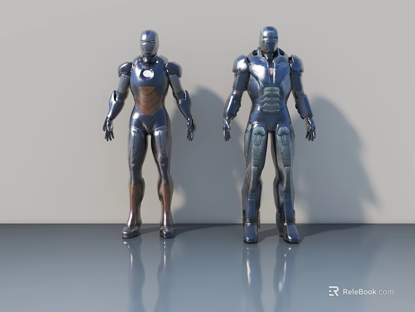 Two Metallic Robot Game and Movie Characters With Shiny Armor Design 3d model 