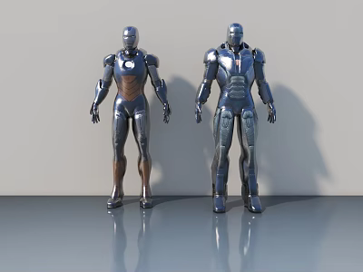 Two Metallic Robot Game and Movie Characters With Shiny Armor Design 3d model