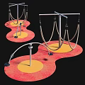 Outdoor Playground With Rope Swings Circular Platforms Red Flooring And Metal Poles