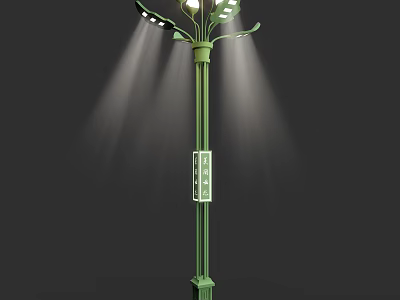 Green Multi Head Outdoor Light Pole With Illuminated Sign And Bright Lighting 3d model