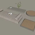 Minimalist Home Decor With Rectangular Round Square Floor Cushions And Green Plant 3d model