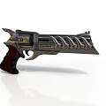 Futuristic Sci Fi Pistol With Metallic Body Wooden Grip And Intricate Design Details