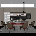 Modern Restaurant Interior With Round Dining Table Grey Chairs And Pendant Lights 3d model