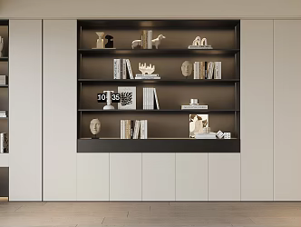 Modern full wall bookcase ornaments decorative ornaments 3d model