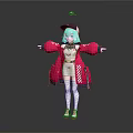 3D Rendered Video Game Character With White Hair Pink Coat Cap And Gray Stockings