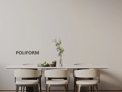 POLIFORM White Dining Table Set with Beige Chairs Green Plant and Fruits 3d model