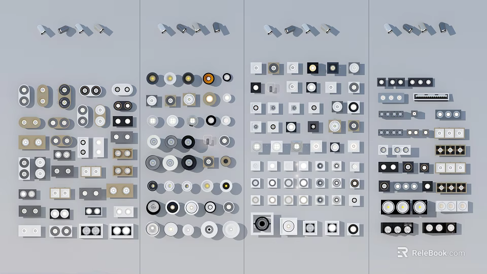 Assorted Lighting Combinations with Round Square Fixtures Arranged Neatly for Modern Interiors 3d model 