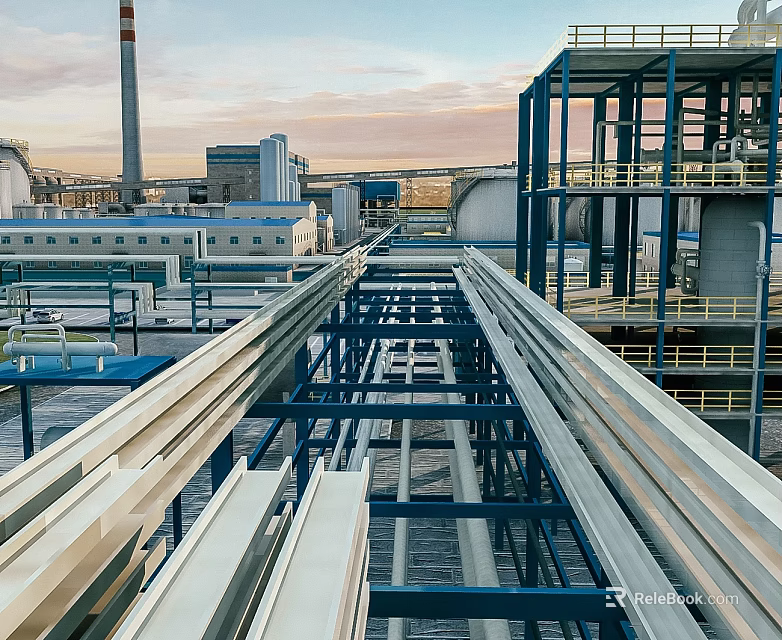 Industrial Swing Door In Factory With Steel Structure And Pipeline Systems 3d model 