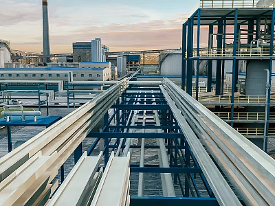 Industrial Swing Door In Factory With Steel Structure And Pipeline Systems 3d model