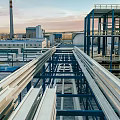 Industrial Swing Door In Factory With Steel Structure And Pipeline Systems