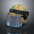 Protective Camouflage Helmet With Transparent Face Shield And Black Strap