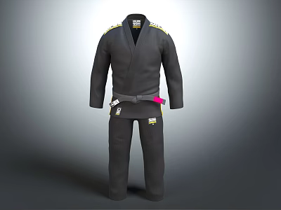 Black Brazilian Jiu Jitsu Gi With Yellow Accents And Martial Arts Belt 3d model
