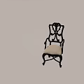 Classic Wooden Dining Chair with Carved Backrest Curved Armrests and Upholstered Seat