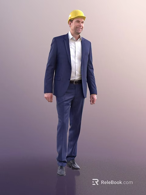 A Well Dressed Man In Blue Suit With White Shirt And Belt Standing 3d model 