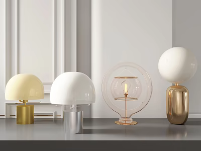 Modern Table Lamps featuring Various Designs Glass Shades and Colored Bases in Yellow White Gold 3d model