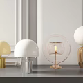 Modern Table Lamps featuring Various Designs Glass Shades and Colored Bases in Yellow White Gold