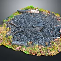 Natural Garden Miniature Design With Black Soil Moss Small Stones Green Grass And Twigs