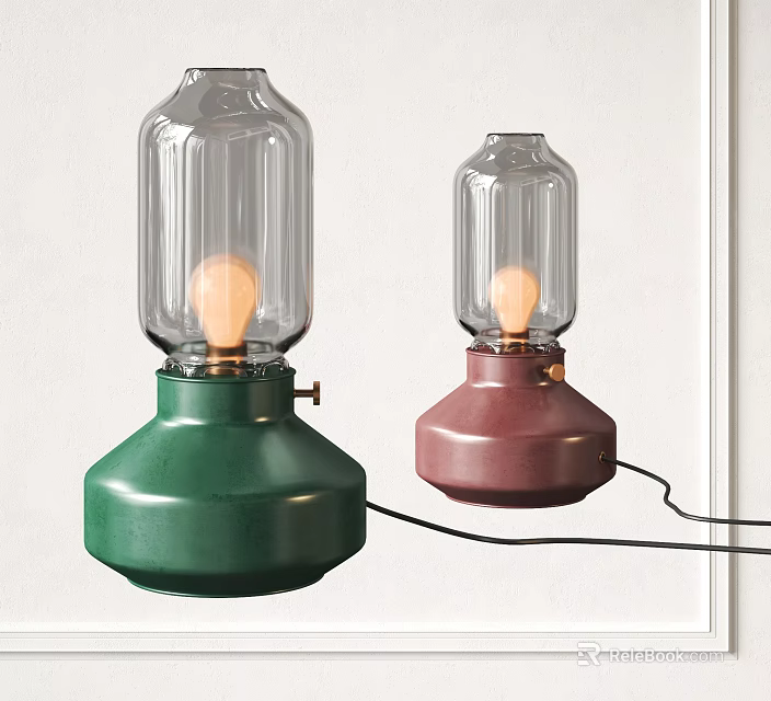 Stylish Green and Red Table Lamps with Glass Shade for Modern Home Interior Lighting 3d model 