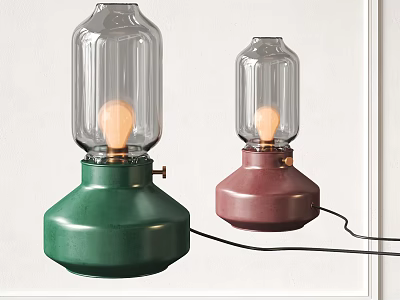 Stylish Green and Red Table Lamps with Glass Shade for Modern Home Interior Lighting 3d model