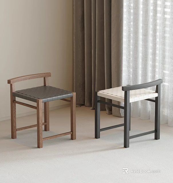 Modern Leisure Chairs With Wooden Black Metal Frame Dark Light Seats Minimalist Indoor Living Room 3d model 