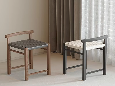 Modern Leisure Chairs With Wooden Black Metal Frame Dark Light Seats Minimalist Indoor Living Room 3d model
