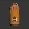 Orange Hand Grenade Weapon With Warning Label And Metallic Parts Design 3d model