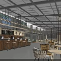 Modern Industrial Bar Interior With Wooden Bar Counter Tables Chairs And Hanging Lights