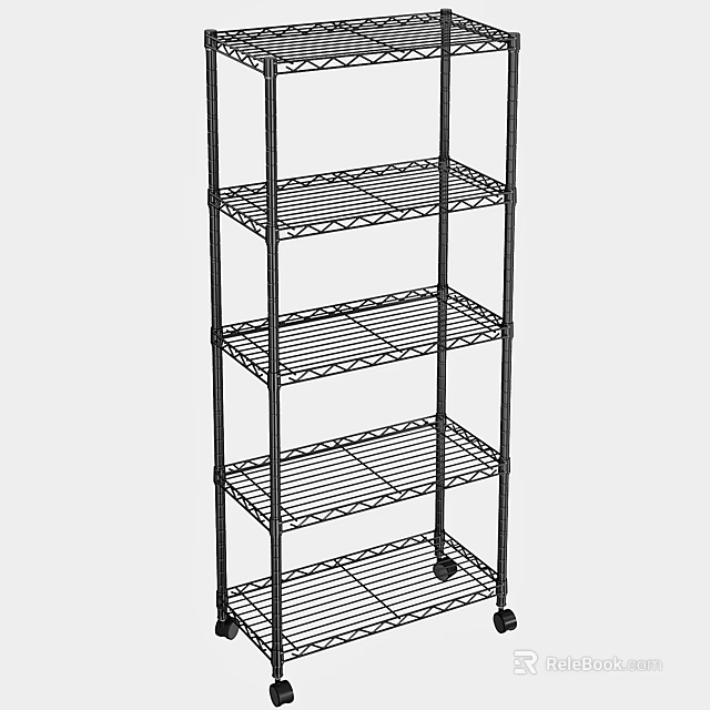 Multi Tier Metal Wire Shelving Unit With Wheels For Home Storage 3d model 