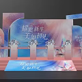 Elegant Wedding Stage Decoration With Pink Blue Backdrop And Floral Columns