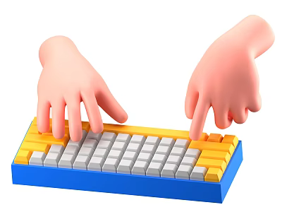 Two Hands Typing On Colorful Keyboard With Yellow And White Keys 3d model