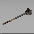 Vintage Battle Axe With Metal Blade Wooden Handle And Red Grip Design