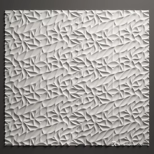 White Background Wall With Leaf Shaped Relief And 3D Textured Decorative Design 3d model 