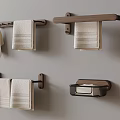 Light Colored Soft Towels On Wall Mounted Wooden Racks With Tissue Holder