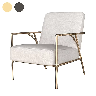 Stylish Modern Accent Chair With Light Fabric And Gold Metal Frame 3d model