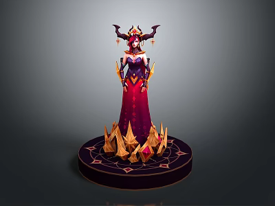 Ornate Fantasy Character Statue With Elaborate Headdress Red Robe And Golden Spiked Base 3d model