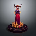 Ornate Fantasy Character Statue With Elaborate Headdress Red Robe And Golden Spiked Base