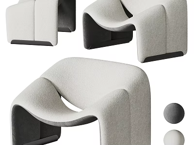 Sleek Modern Accent Chair Design With Curved Silhouette And Light Gray Fabric 3d model