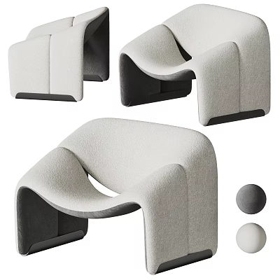 Sleek Modern Accent Chair Design With Curved Silhouette And Light Gray Fabric 3d model