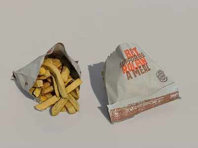 Crispy French Fries In Opened And Sealed Packages 3d model